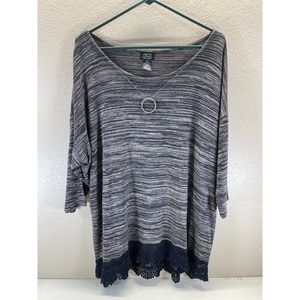 Shannon Ford New York Tunic 2X Black/Gray Lace Bottom Hem Rayon blend